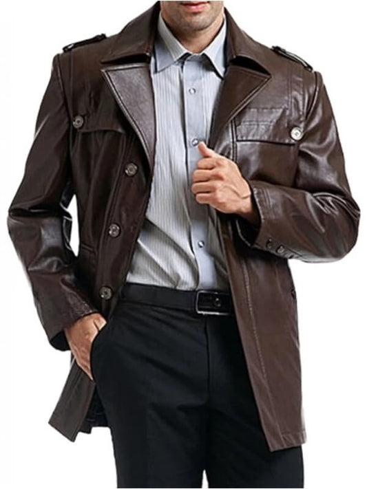 Men’s Brown Leather Moto Jacket – Classic Single-Breasted Style