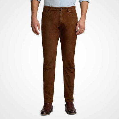 Men’s Brown Suede Leather Pants – Premium Soft Fit