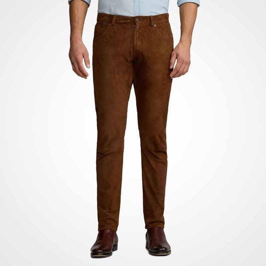 Men’s Brown Suede Leather Pants – Premium Soft Fit