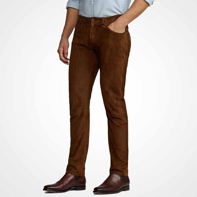 Men’s Brown Suede Leather Pants – Premium Soft Fit