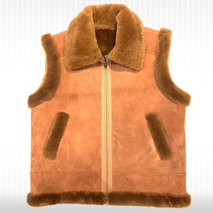 Men’s Brown Suede Shearling Leather Vest