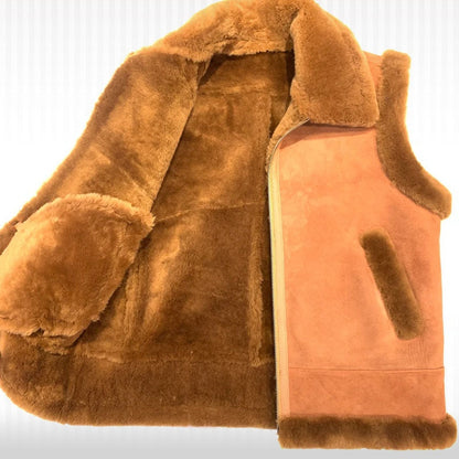 Men’s Brown Suede Shearling Leather Vest