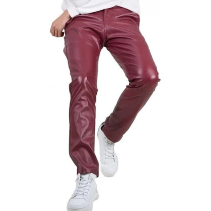 Men’s Burgundy Leather Trousers – Flap Pocket Tailored Fit