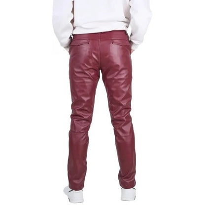 Men’s Burgundy Leather Trousers – Flap Pocket Tailored Fit