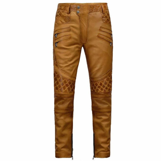 Men's Burnt Brown Slim Fit Genuine Leather Pants