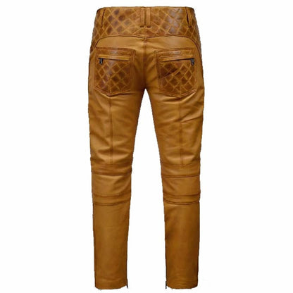 Men's Burnt Brown Slim Fit Genuine Leather Pants