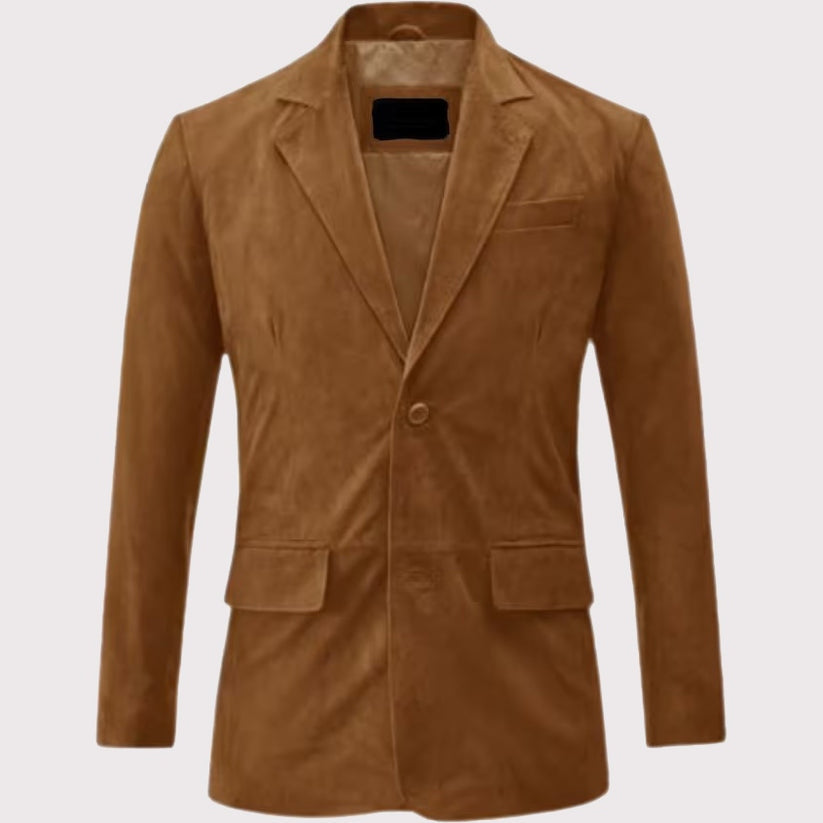 Men’s Camel Brown Suede Leather Blazer Jacket