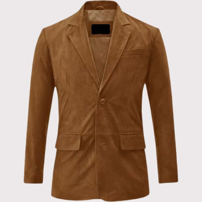 Men’s Camel Brown Suede Leather Blazer Jacket