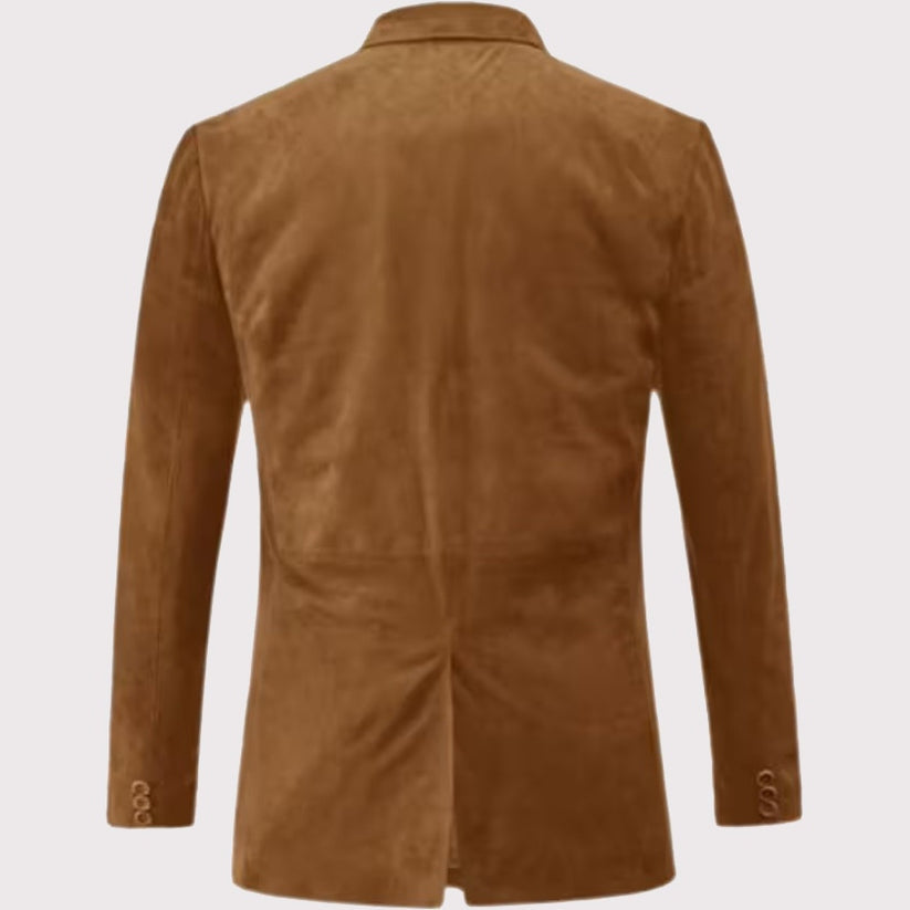 Men’s Camel Brown Suede Leather Blazer Jacket