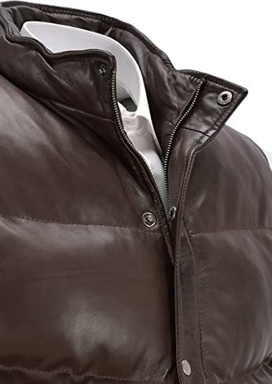 Men’s Chocolate Brown Quilted Puffer Leather Vest – Rugged Winter Wear