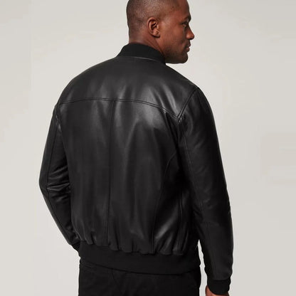 Men's Classic Black Lambskin Leather Bomber Jacket