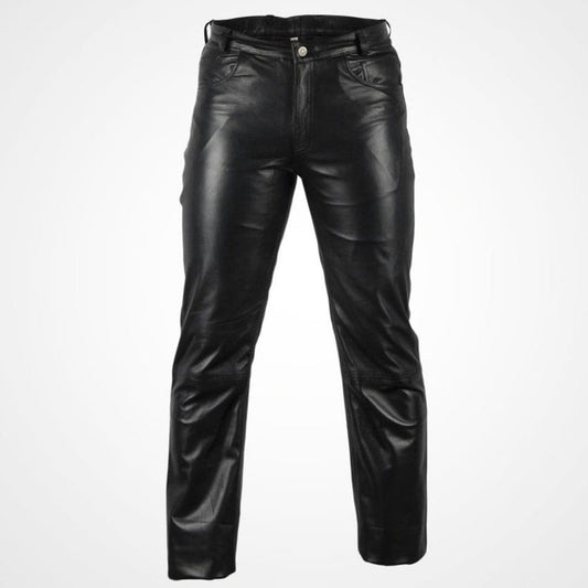 Men’s Classic Black Leather Motorcycle Pants – Premium Fit