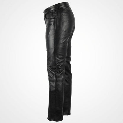 Men’s Classic Black Leather Motorcycle Pants – Premium Fit