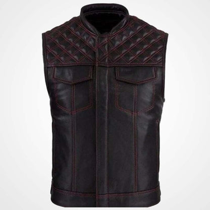 Men’s Diamond-Stitched Cowhide Leather Motorcycle Vest