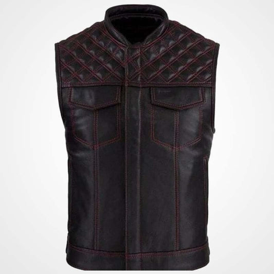 Men’s Diamond-Stitched Cowhide Leather Motorcycle Vest