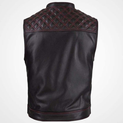 Men’s Diamond-Stitched Cowhide Leather Motorcycle Vest
