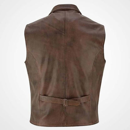 Men’s Cowhide Motorcycle Leather Vest Waistcoat