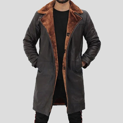 Men's Dark Brown Shearling Trench Coat – Real Leather Winter Essential