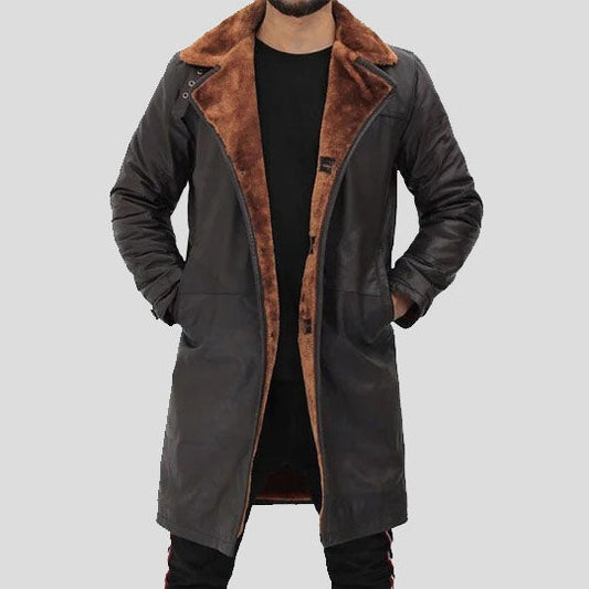 Men's Dark Brown Shearling Trench Coat – Real Leather Winter Essential