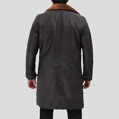 Men's Dark Brown Shearling Trench Coat – Real Leather Winter Essential