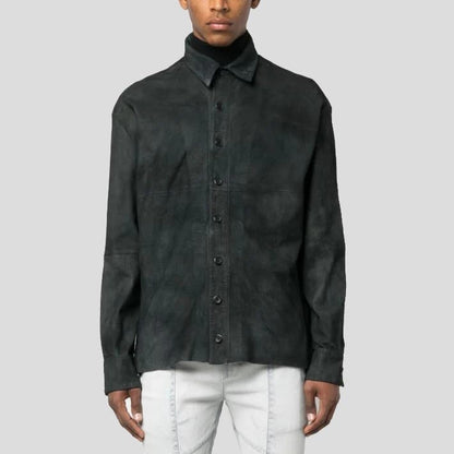 Men’s Distressed Black Suede Leather Shirt – Urban Edge Edition