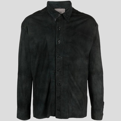 Men’s Distressed Black Suede Leather Shirt – Urban Edge Edition