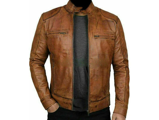 Men's Vintage Brown Distressed Leather Motorcycle Jacket