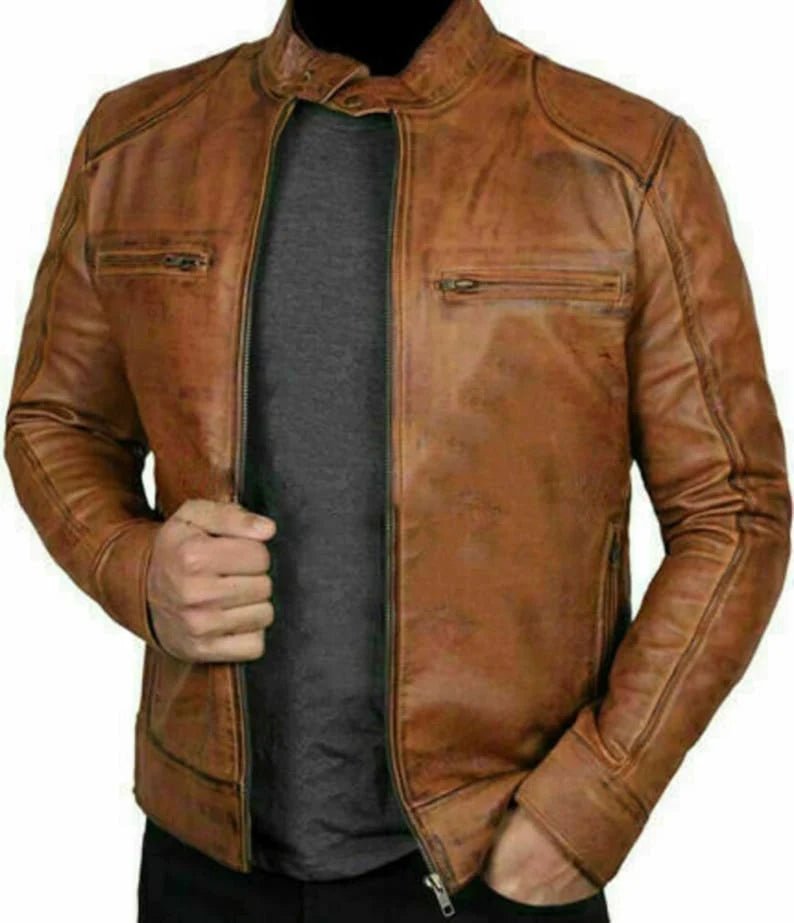 Men's Vintage Brown Distressed Leather Motorcycle Jacket