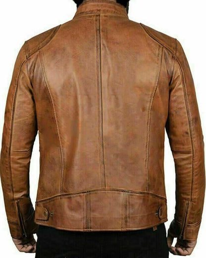 Men's Vintage Brown Distressed Leather Motorcycle Jacket