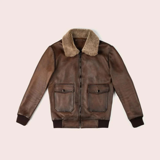 Men's G-1 Flight Chocolate Brown Genuine Leather Bomber Jacket