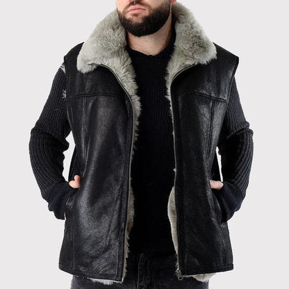 Men's Black Handmade Sheepskin Leather Vest – Sleeveless Style