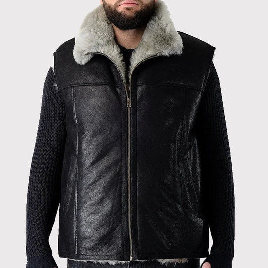 Men's Black Handmade Sheepskin Leather Vest – Sleeveless Style
