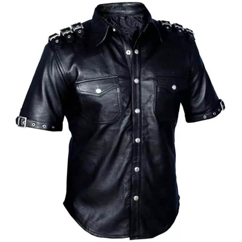Men’s Stylish Short Sleeve Napa Lamb Leather T-shirt – BLUF Gay Edition