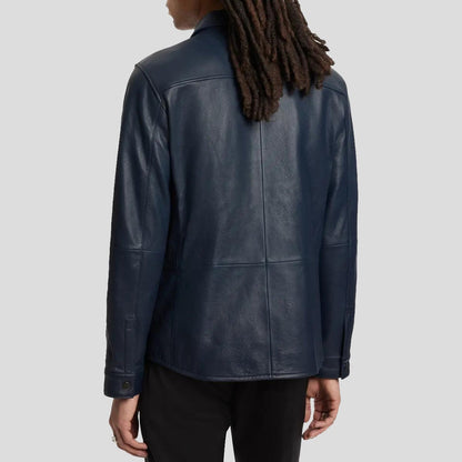 Men’s Ink Blue Sheepskin Leather Shirt Jacket – Luxe Utility Style