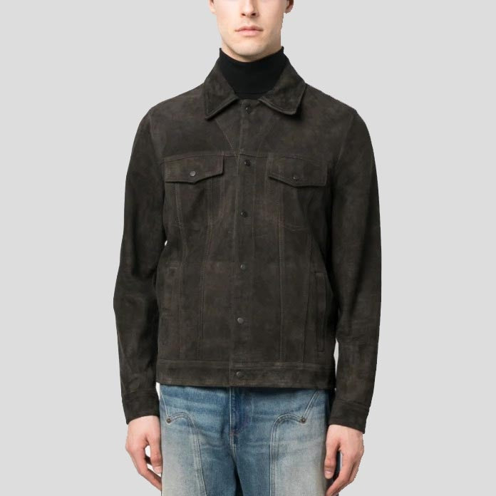 Men’s Khaki Sheepskin Suede Shirt Jacket – Smart Rugged Edition