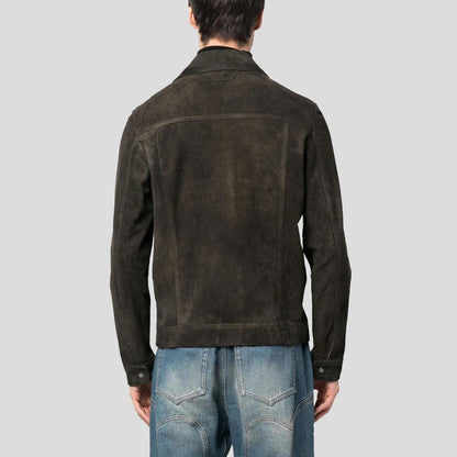 Men’s Khaki Sheepskin Suede Shirt Jacket – Smart Rugged Edition