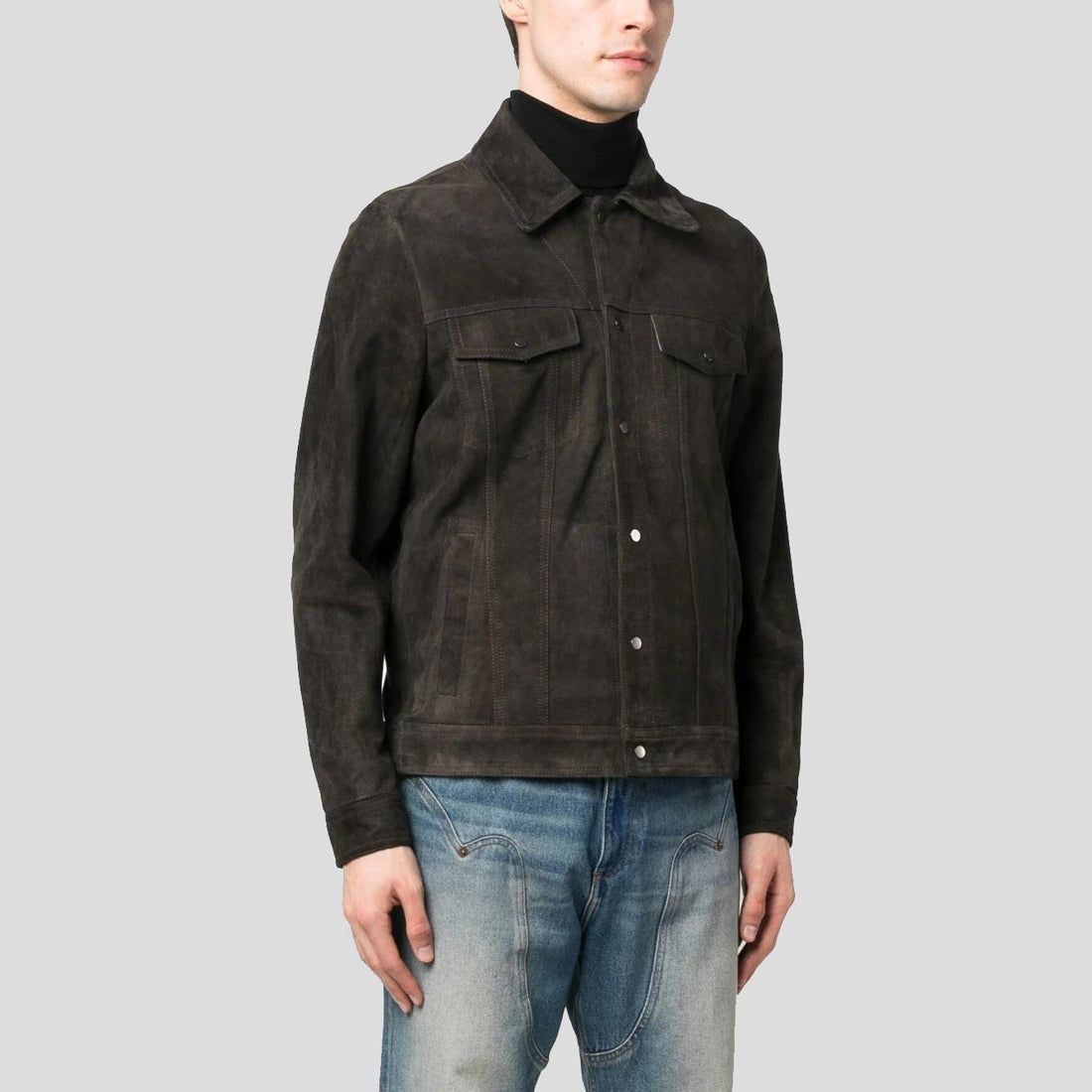 Men’s Khaki Sheepskin Suede Shirt Jacket – Smart Rugged Edition