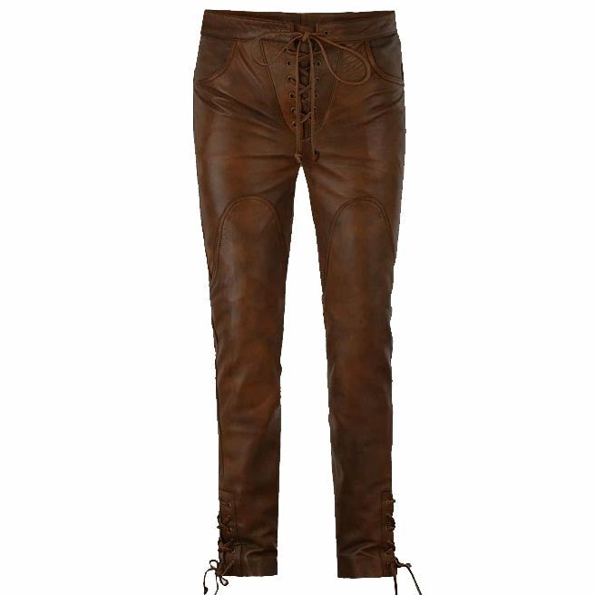 Men's Western Lace-Up Cowboy Leather Pants