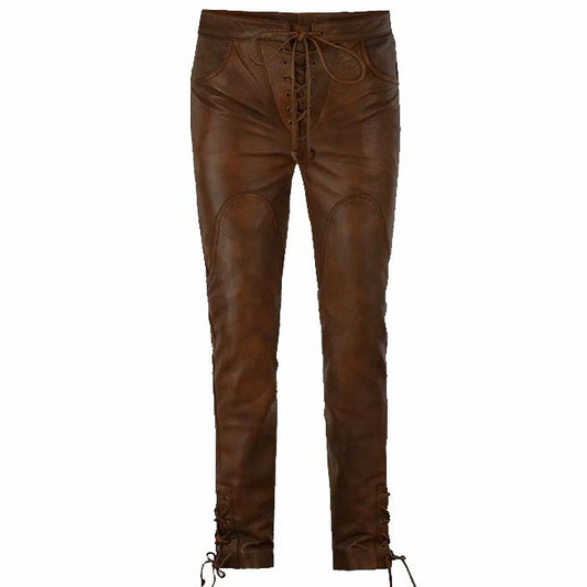 Men's Western Lace-Up Cowboy Leather Pants