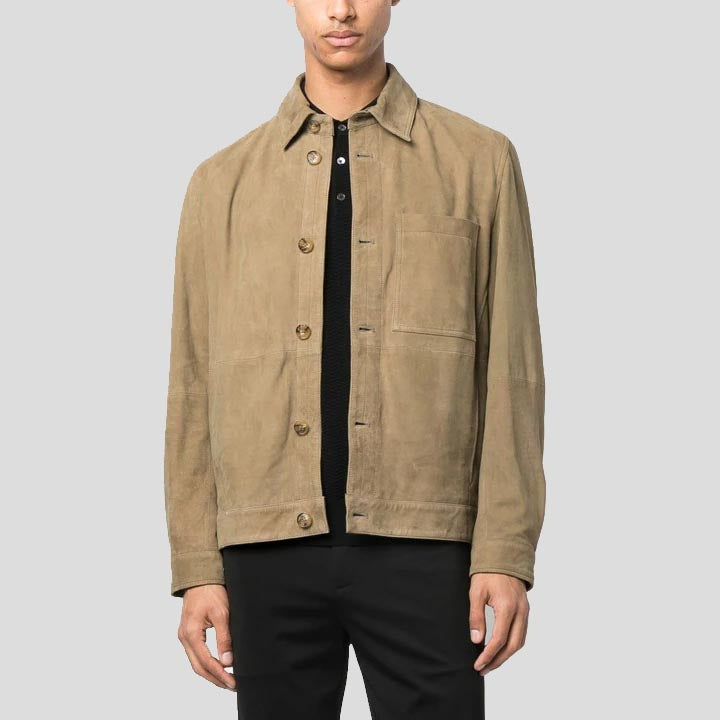 Men’s Light Olive Suede Leather Shirt – Soft Urban Edition