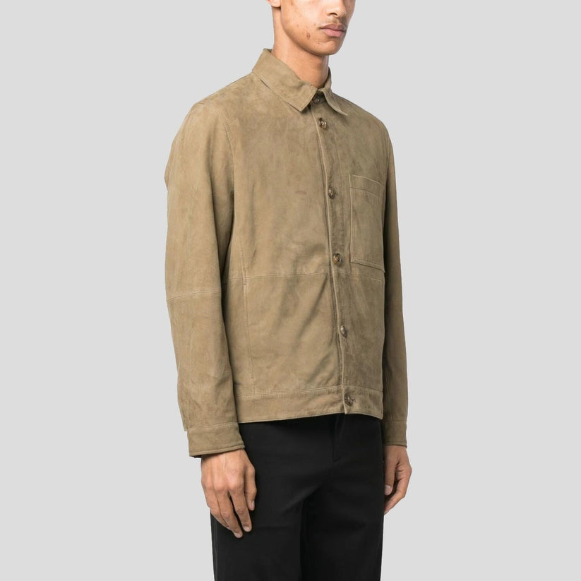 Men’s Light Olive Suede Leather Shirt – Soft Urban Edition