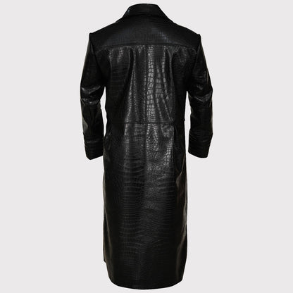 Men’s Long Black Faux Alligator Leather Coat