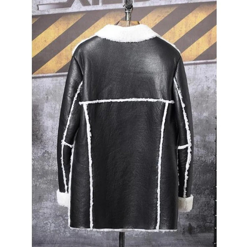 Men’s Long Black Sheepskin Shearling Trench Coat – Winter Luxury
