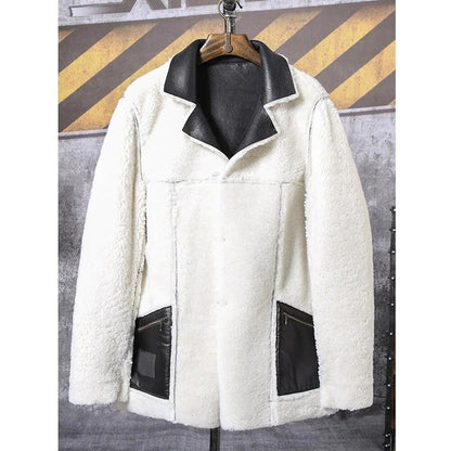 Men’s Long Black Sheepskin Shearling Trench Coat – Winter Luxury