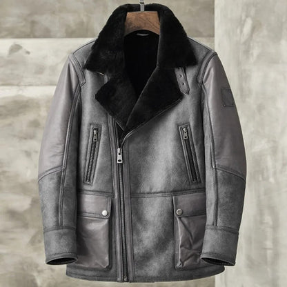 Men's Metallic Gray B3 Shearling Bomber Jacket – Genuine Leather