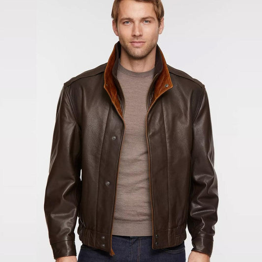 Men's Pilot Brown Aviator Leather Bomber Jacket