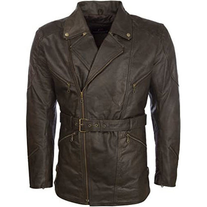 Men’s Real Cowhide Belted Leather Motorbike Coat