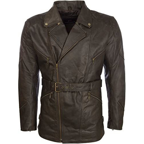 Men’s Real Cowhide Belted Leather Motorbike Coat