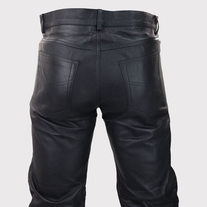 Men’s Vintage Black Leather Jeans with Gold Zips – Goth Punk Style