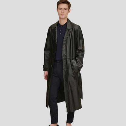 Men’s Retro Vintage Long Leather Trench Coat